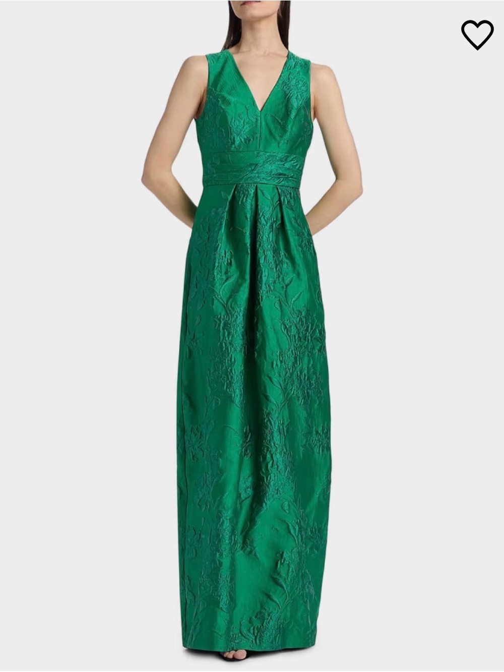 Kay Unger Emerald Green Sleeveless V-Neck Jacquard Gown